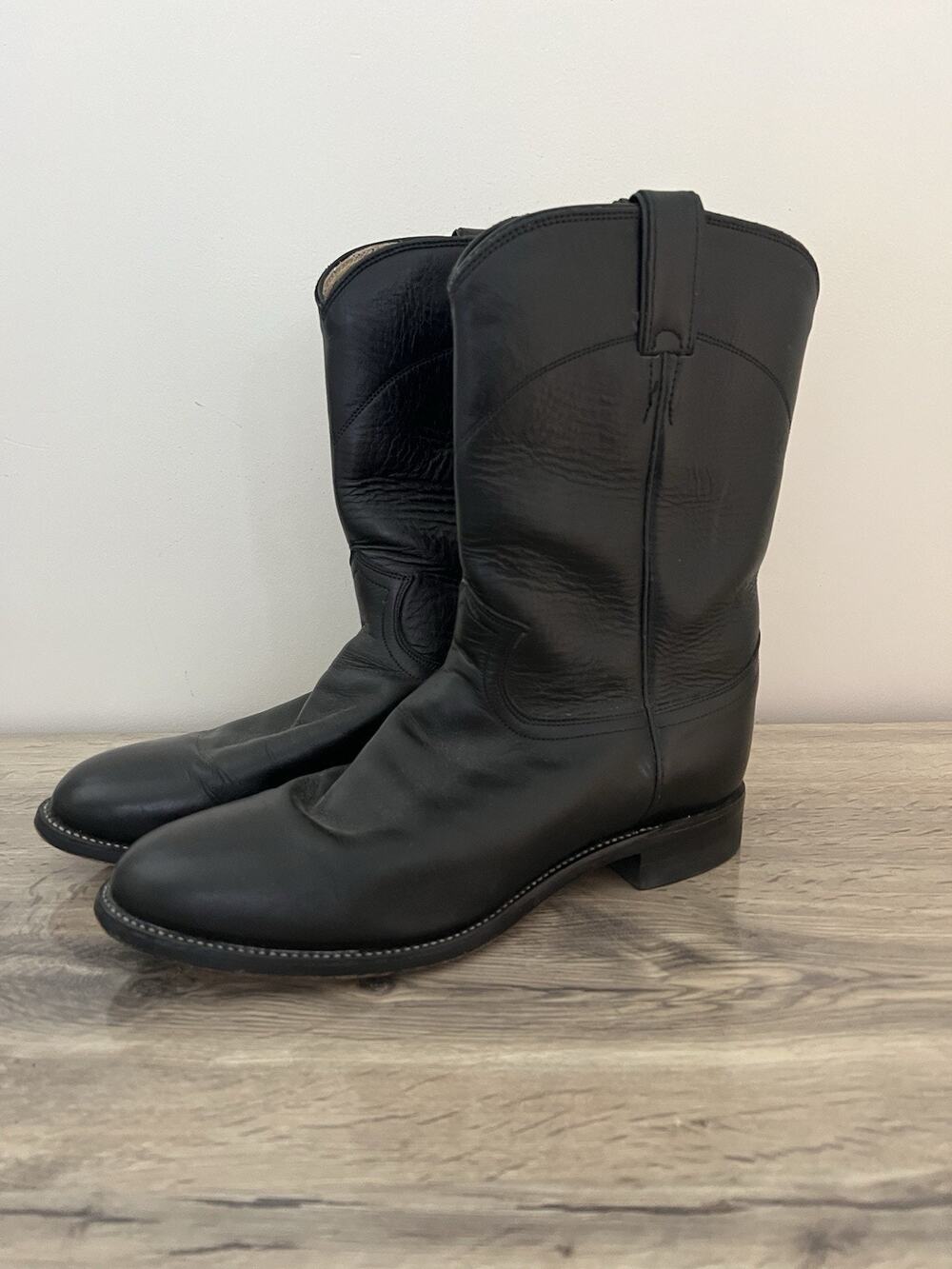 Justin Jackson 10” Roper Western Cowboy Boots Men 8E Black Leather 3133 57978